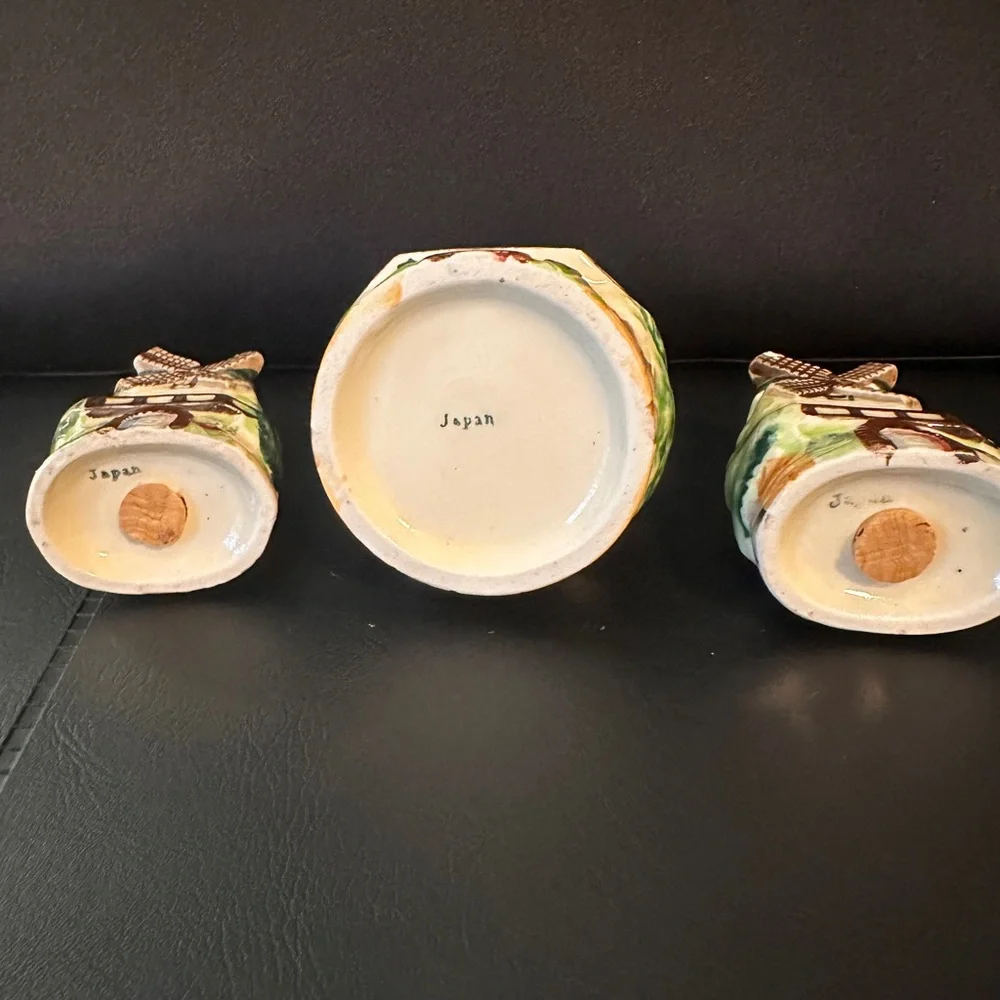 Vintage Windmill Salt & Pepper‎ Shaker and Toothpick holder Ceramic 1950s Japan